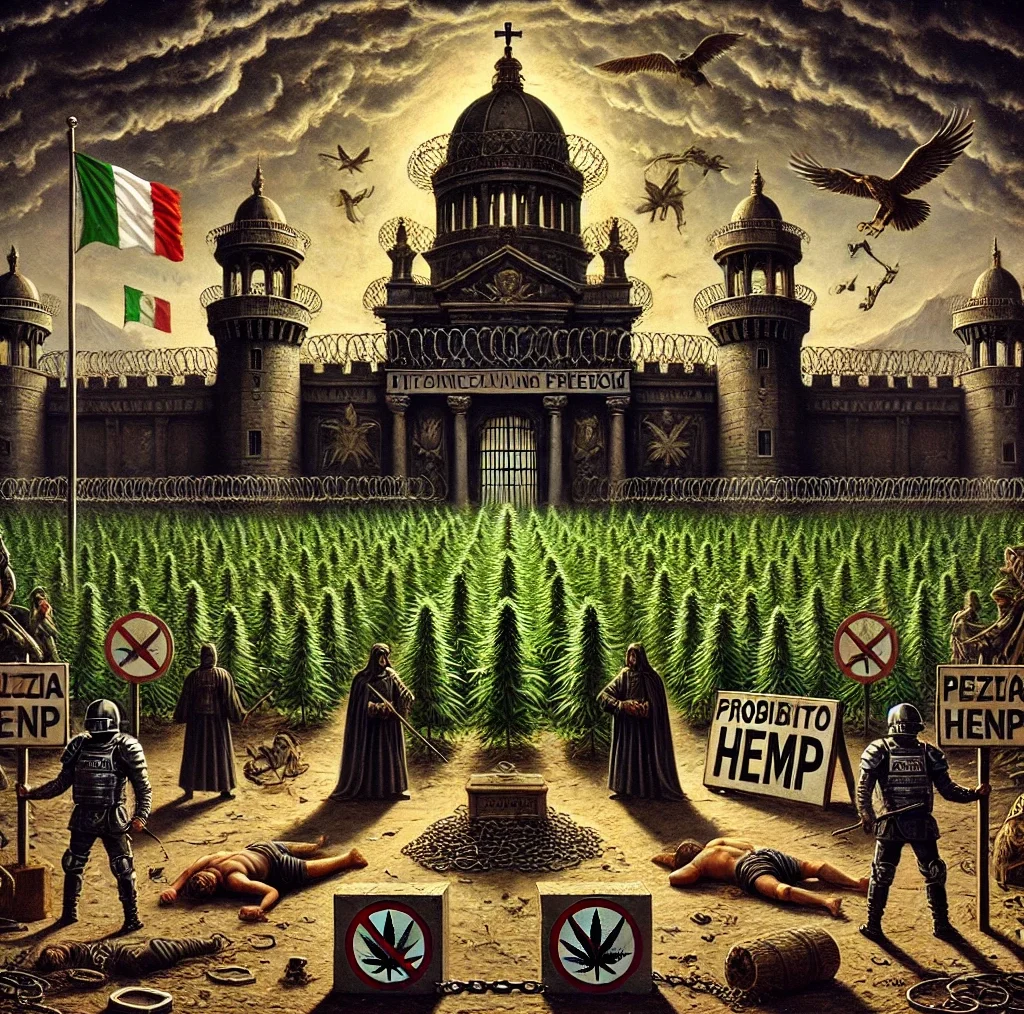 decreto legge - L' immagine rappresenta lo stato italiano che vuole vietare la vendita dei prodotti a base di canapa