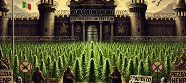 decreto legge - L' immagine rappresenta lo stato italiano che vuole vietare la vendita dei prodotti a base di canapa