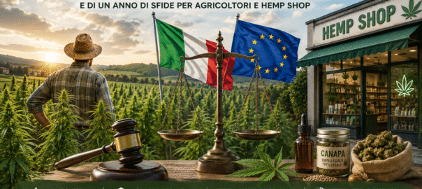 **Testo ALT immagine:** Canapa industriale italiana tra sequestri, Decreto Sicurezza e battaglia legale di agricoltori e hemp shop in Europa